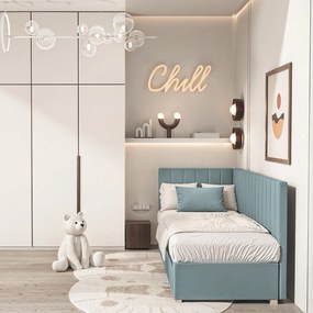 Niebieskie narożne łóżko dziecięce ze schowkiem i materacem 90x200 cm Snugi – Ghado