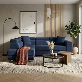 Narożnik z funkcją spania sprężyny faliste TORRE lewy Granatowy