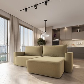 Masseno Narożnik BELISE z funkcją spania i pojemnikiem na pościel Narozniki L, Rozkładana sofa - Musztardowy, CASTEL 48