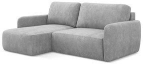 Jasnoszary narożnik rozkładany z tkaniny szenilowej ze schowkiem (lewostronny/z szezlongiem) Lilo – Makamii