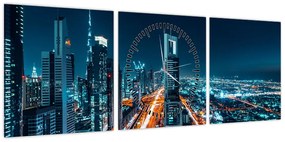 Obraz  - Noc w Dubaju (z zegarem) (90x30 cm)
