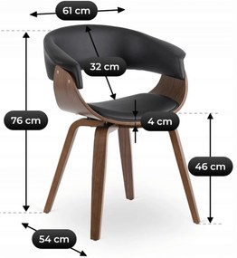 Krzesło Tapicerowane z Drewna Giętego GARY Orzech/Czarne Ekoskóra Nowoczesne Loft