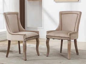 Zestaw 2 aksamitnych krzeseł - z nogami z litego drewna - beżowy