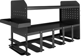 Outsunny Organizer narzędzi ogrodowych 2-poziomowy stojak na narzędzia z hakami boczna półka do 50 kg 61,8 x 23 x 32,7cm Czarny | Aosom PL