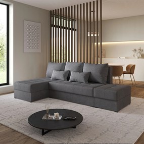 Masseno Narożnik NORVI z funkcją spania i pojemnikiem na pościel Narozniki L, Rozkładana sofa - Szary, NEVE 90