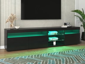 Nowoczesny mebel TV 180 cm z LED - 3 drzwi i 5 otwartych przegrodami - Czarny