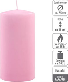 Zestaw świec słupkowych, 15 cm, Ø 7,5 cm, różowy, 2 sztuki.