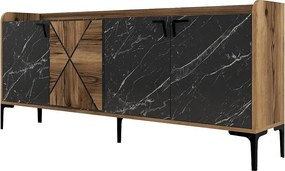 Komoda przemysłowa – 180 x 35 x 78 cm – Orzech i czerń – Płyta wiórowa pokryta melaminą