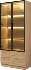 Witryna, mebel łazienkowy z LED - 2 szuflady i 2 szklane drzwi - Naturalny