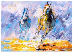 Obraz na szkle biegnących koni, obraz olejny (70x50 cm)
