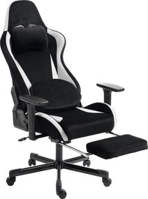 HOMCOM Fotel gamingowy z poduszką lędźwiową z masażem i ogrzewaniem, ergonomiczny, tkanina w wyglądzie lnu, 4D podłokietniki, zagłówek, Schwarz | Aosom PL