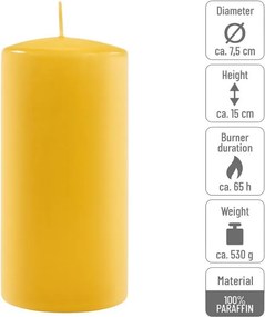 Zestaw świec słupkowych, 15 cm, Ø 7,5 cm, żółty, 4 sztuki.