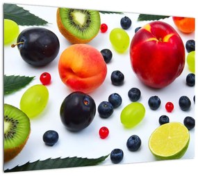 Obraz na szkle - owoce z kroplami wody (70x50 cm)