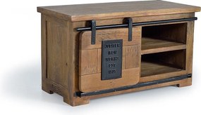 Szafka RTV z drewnianymi uchwytami i metalem