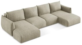 Beżowy rozkładany narożnik z tkaniny szenilowej (w kształcie litery U) Leila – Makamii