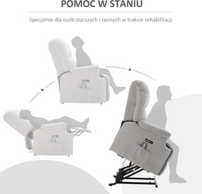 HOMCOM Fotel do masażu z funkcją wstawania i ogrzewania regulowany kąt nachylenia z pilotem szary pluszowy | Aosom PL