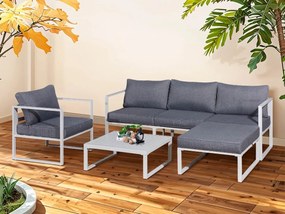 Aluminiowy zestaw mebli na taras (Sofa 204cm, fotel, pufa +stolik) MOSTRARE Biały