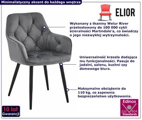 Eleganckie szare krzesło welurowe pikowane W6-L04