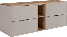 Szafka łazienkowa, kaszmir / dąb craft, uchwyt czarny, 140 ( 2 x 60 + 20) x 46 x 57 cm