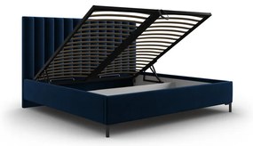 Ciemnoniebieskie tapicerowane łóżko dwuosobowe ze schowkiem i stelażem 160x200 cm Casey – Mazzini Beds