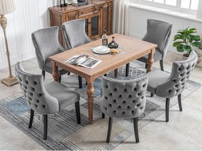 Zestaw 6 aksamitnych krzeseł gondolowych - nogi z litego drewna - szary