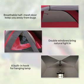 Outsunny Lekki Namiot Campingowy dla 3 Osób, Stabilny, Wodoodporny, UV 50+ z Przedsionkiem, Drzwi, Okna, Szary