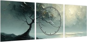 Obraz - Obraz olejny przedstawiający drzewo z oceanem (z zegarem) (90x30 cm)