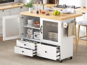 Mobilna wyspa kuchenna 100x42x91.5cm - rozkładany blat - wielofunkcyjna przestrzeń do przechowywania - biały