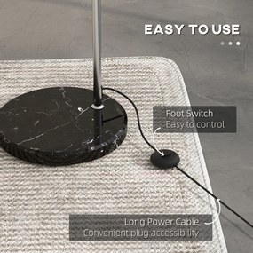 HOMCOM Łukowa lampa stojąca, regulowana, z przełącznikiem nożnym, podstawa imitującą marmur, 170-180cm, Srebrny/Czarny