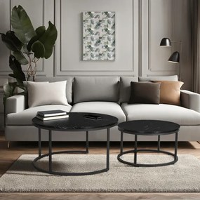Zestaw Stolików Kawowych MAURO MAX 60 cm/80 cm Czarny Marmur Glamour