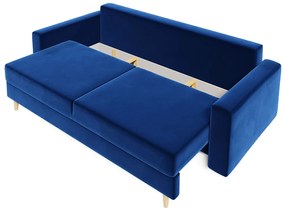 Granatowa rozkładana sofa welurowa z funkcją spania L1-P05