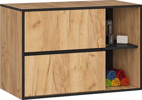 Szafka łazienkowa pod umywalkę AKORD VAMI Dąb Craft, Czarny 90 cm 2 szuflady 2 półki 90x60x45,5 cm