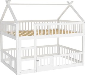 Łóżko piętrowe 140 x 200 cm - Łóżko dziecięce ze schodkami i drewnianym stelażem - białe - bez materaca