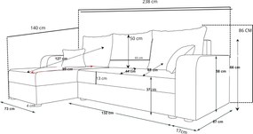 Rozkładany obustronny zestaw wypoczynkowy w kształcie L VALERIO 238x140 cm, jasnoszary/beżowy + 2 poduszki GRATIS