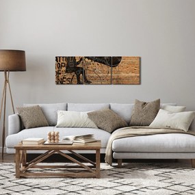 Obraz - Mężczyzna na rowerze w stylu Banksy (z zegarem) (90x30 cm)
