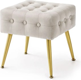 Pufa tapicerowana welurowa pikowana 40 cm QUADRA Beżowa