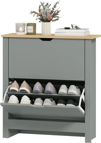 HOMCOM Szafka na buty z 2 klapkami, regulowana przegroda na 8-12 par butów, 72 x 26 x 80 cm, Jasnoszary | Aosom PL
