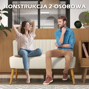 HOMCOM Sofa 2-osobowa, miękkie wyściełanie, łatwy w pielęgnacji materiał, do 220 kg, 117 x 56,5 x 77 cm, kremowa biel | Aosom PL