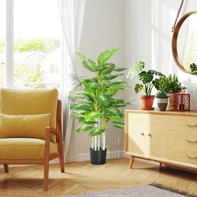 HOMCOM Sztuczna Roślina, Roślina z Plastiku, Doniczka z Cementu, Do Wnętrz i Na Zewnątrz, 120 cm, Zielona