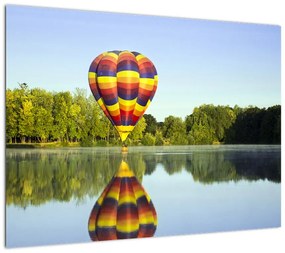 Obraz balonu na ogrzane powietrze nad jeziorem (70x50 cm)