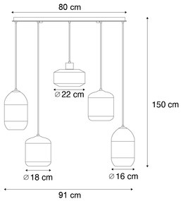 Nowoczesna lampa wisząca czarna z bursztynowym szkłem 5-punktowa - Sheena Nowoczesny Oswietlenie wewnetrzne