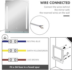 kleankin Lustro łazienkowe z oświetleniem LED, eleganckie i wysokiej jakości, szkło, aluminium, plastik, 50S x 12G x 70W cm