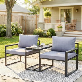 Outsunny 3-częściowy zestaw mebli balkonowych: 2 fotele ze stolikiem, zdejmowane poduszki na siedzisko i oparcie, oddychające pokrowce, szary | Aosom PL