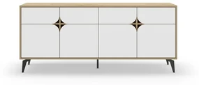 Biała niska komoda w dekorze dębu 185x79 cm Nola – Marckeric