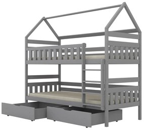 Łóżko piętrowe FELIKS 180x90 szare drewniane z szufladami KOCOT KIDS