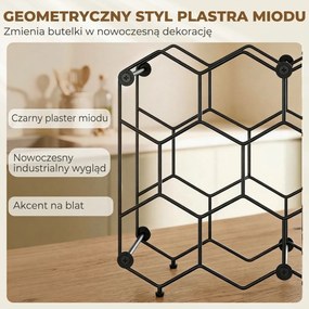 HOMCOM Stojak na wino na 13 butelek z designem plastra miodu, regulowanymi nóżkami, zabezpieczeniem przed przewróceniem, metalowy, 43 x 15,5 x 31 cm, czarny | Aosom PL