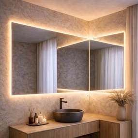 Lustro dekoracyjne prostokątne podwójne z podświetleniem TAVA Twin LED | Różne rozmiary | Różne kolory : Kolor tafli szkła - Srebrny, Rozmiar lustra A - 100x60, Rozmiar lustra B - 40x60