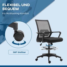 Vinsetto Krzesło biurowe, regulowane krzesło biurkowe z podnóżkiem, oparcie z siatki, na kółkach, tworzywo sztuczne, Czarne