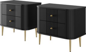 Zestaw szafek nocnych Vesper 56 cm - czarny / złote nogi