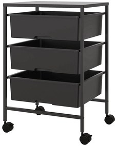 HOMCOM Boczny wózek na kółkach z 3 koszami do przenoszenia i przechowywania, wózek kuchenny, 40,8 dł. x 33,5 szer. x 60,5 wys. cm, Czarny